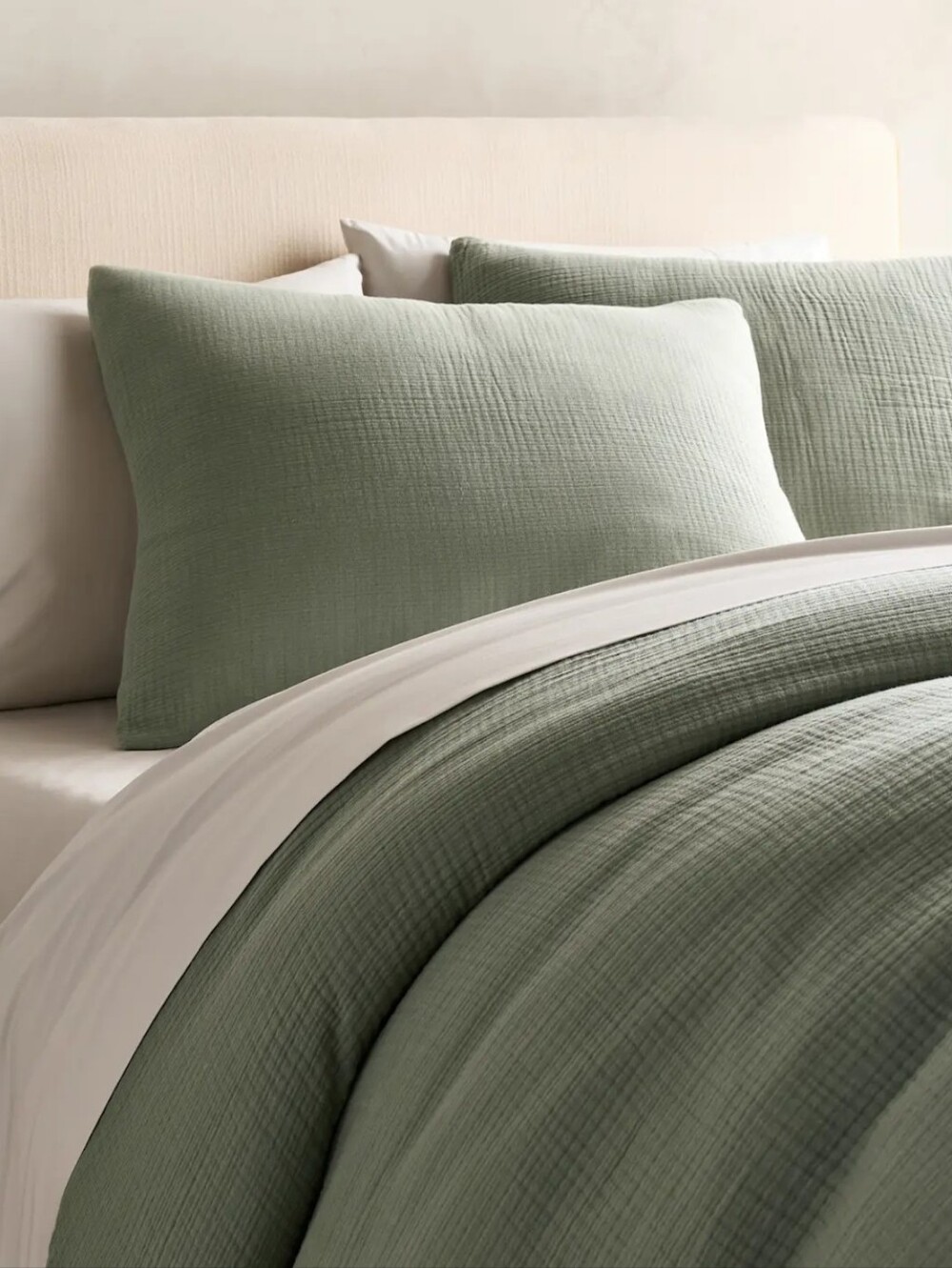 NWT Quince Organic Cotton Gauze Duvet Cover Set Queen Dried Sage - Picture 3 of 10